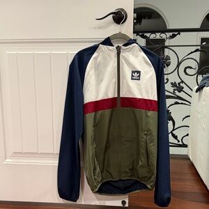 Adidas Men's Navy, White, Olive, and Red Windbreaker